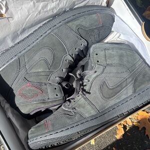 Nike Air Jordan 1 Mid Sneakers - Charcoal with Red Stitching